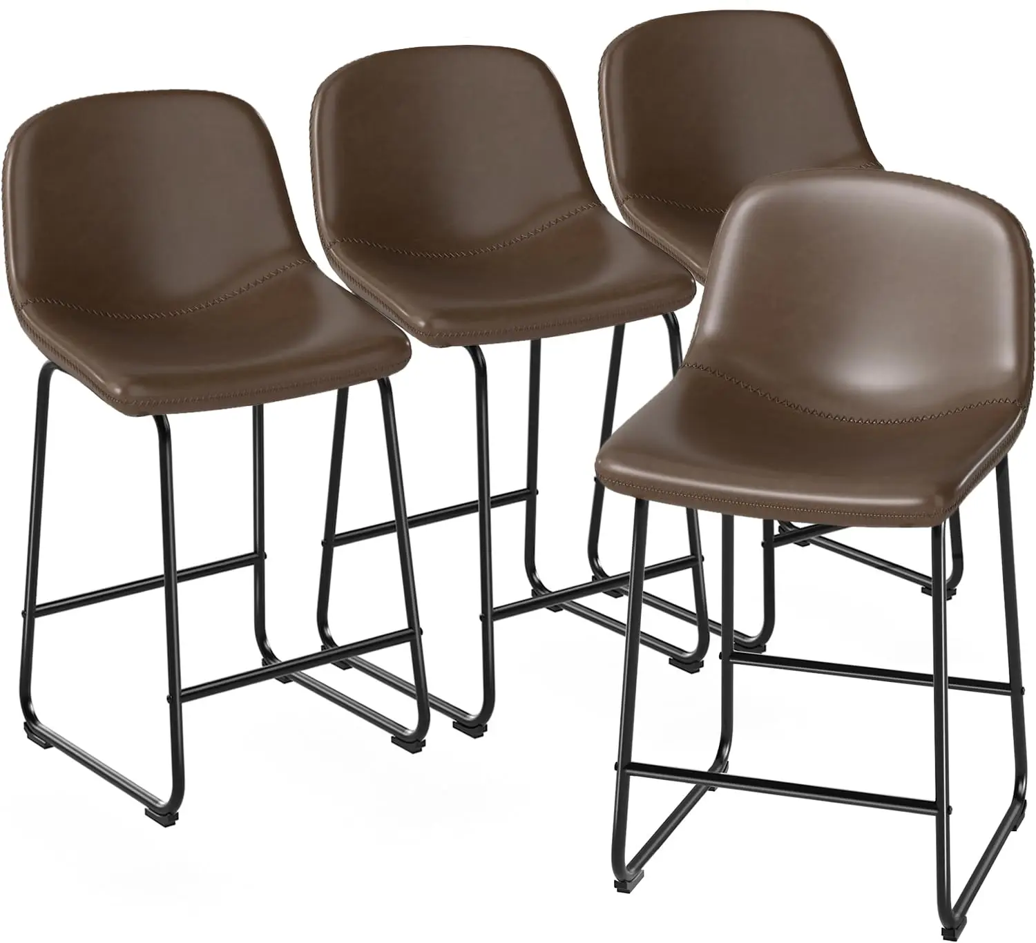 

Faux Leather Counter Stool with Back,Armless Kitchen Dining Bar Chair,Industrial Vintage Style,Brown,Set of 2,Customized
