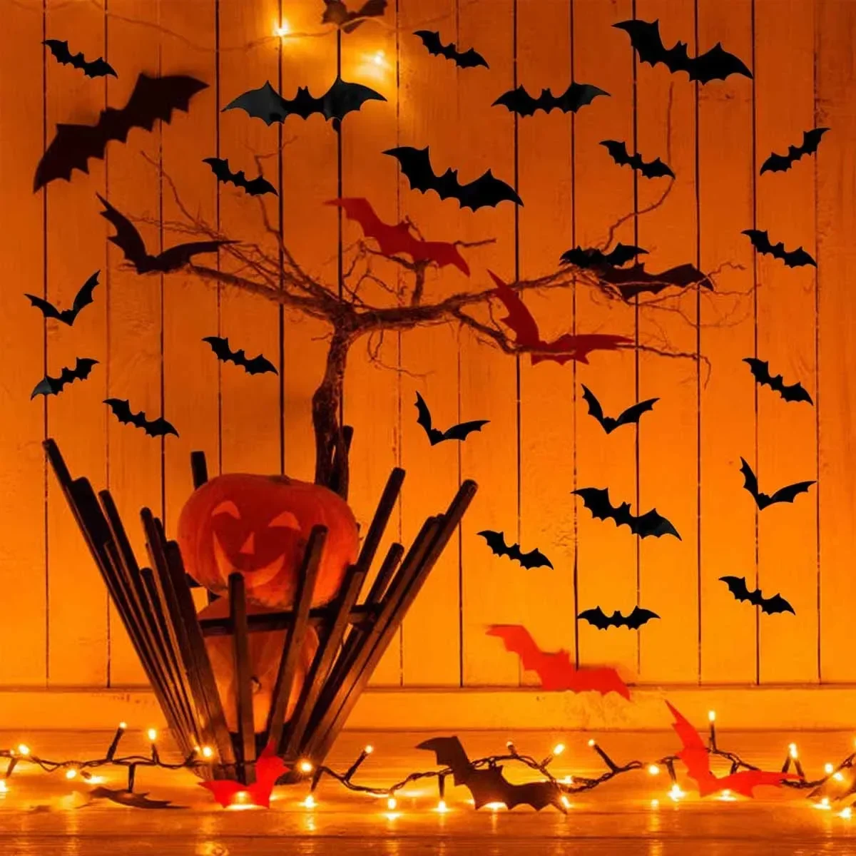 12/72pcs Bats Wall Decor 3D Bat Halloween Decoration Stickers for Home Decor 4 Size Waterproof Black Spooky Bats for Room Décor