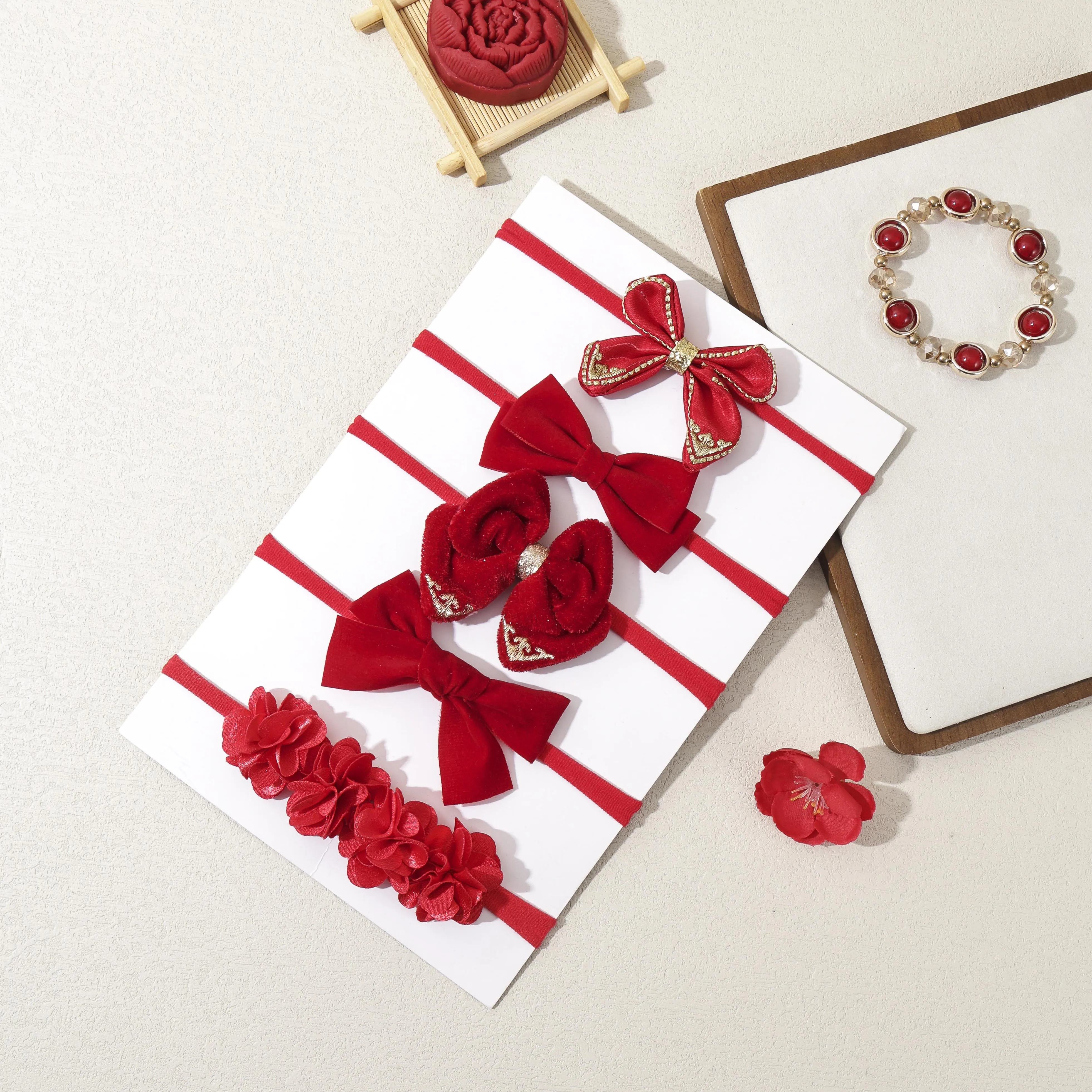 

5pcs Red Flower Bow Baby Girl Headband Cute Kids Headwear Comfortable Soft Hairbands Fashionable Exquisite Girl Hair Accessories