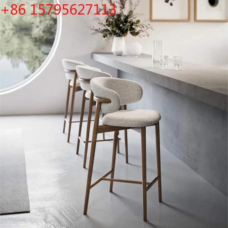 

Стул-табурет из массива дерева в скандинавском стиле, с обивкой из ткани, для гостиной, высокий стул для дома