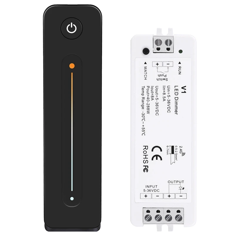 LED Dimmer 12V 5V 24V 36V 8A PWM Wireless RF Switch With 2.4G Brightness Adjustment Contact Remote For Led Single Color Strip