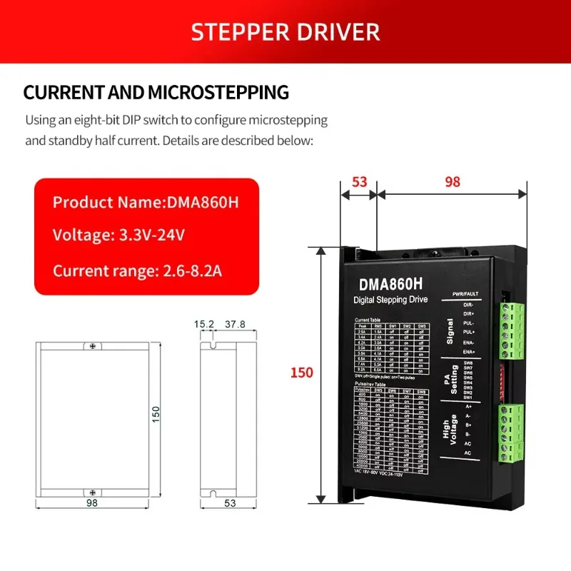 DMA860H Digital Stepper Motor Driver 24-110V DC Microstep Controller for NEMA 23 NEMA 34 Motor Industrial Automation