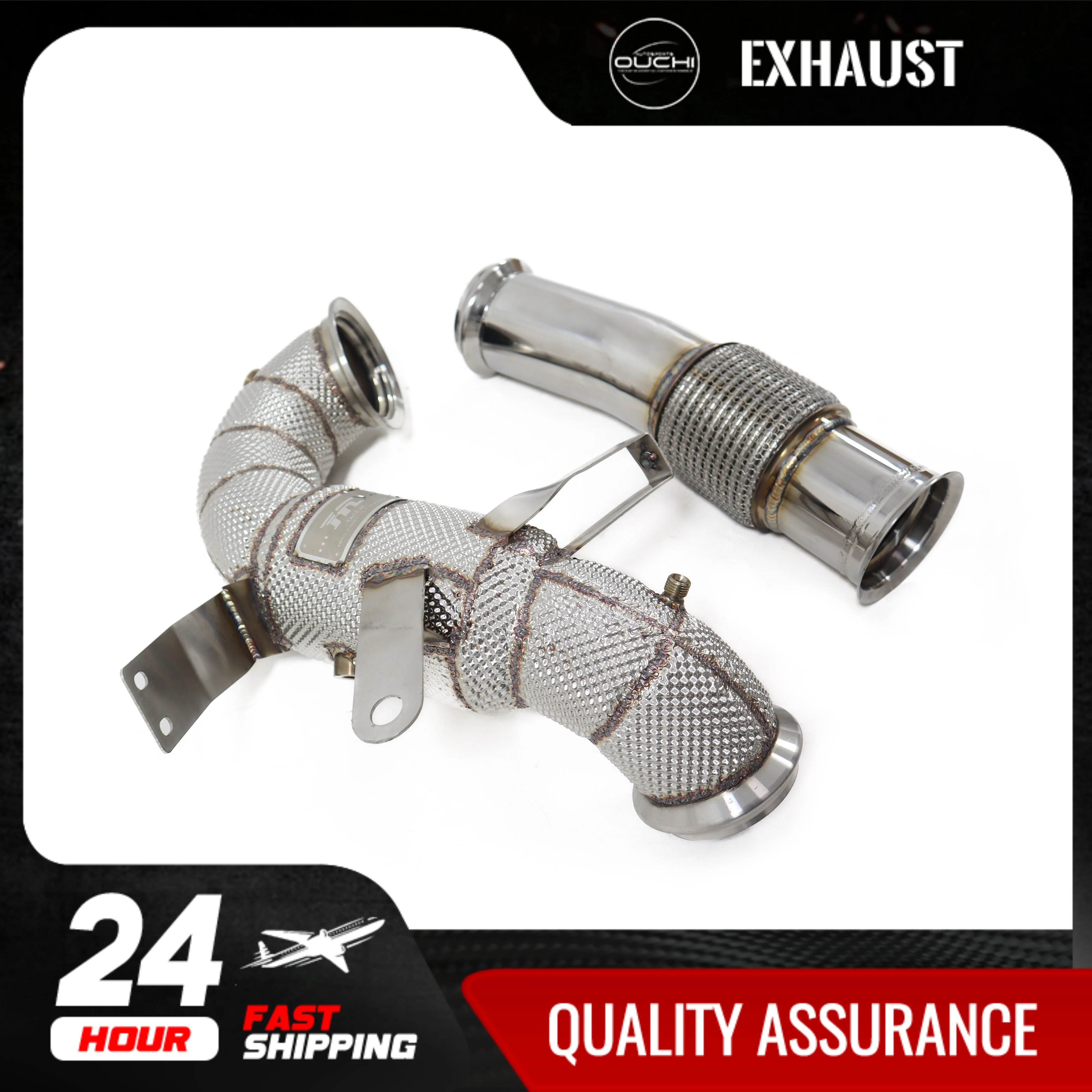 Fast shipping in 24 hours downpipe for Benz A45S W177 OUCHI stainless steels exhaust system With heat shield with catalytic