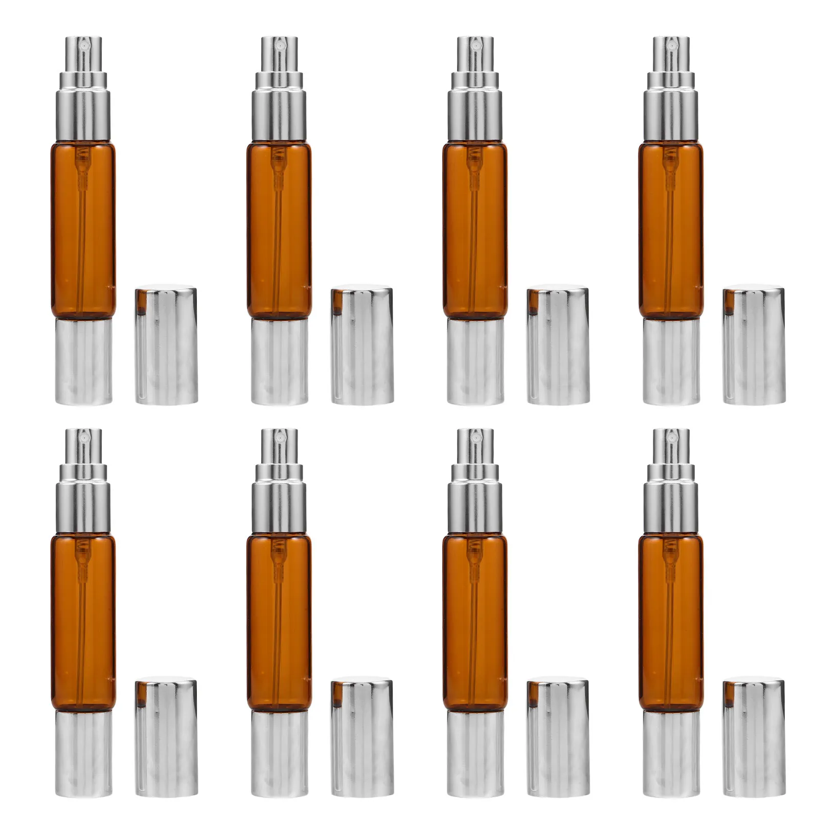 8Pcs 10Ml Amber Glass Dual-Head Roller Bottles Refillable Leakproof Perfume Oil Containers Roll on Spray Essential Oil Roller