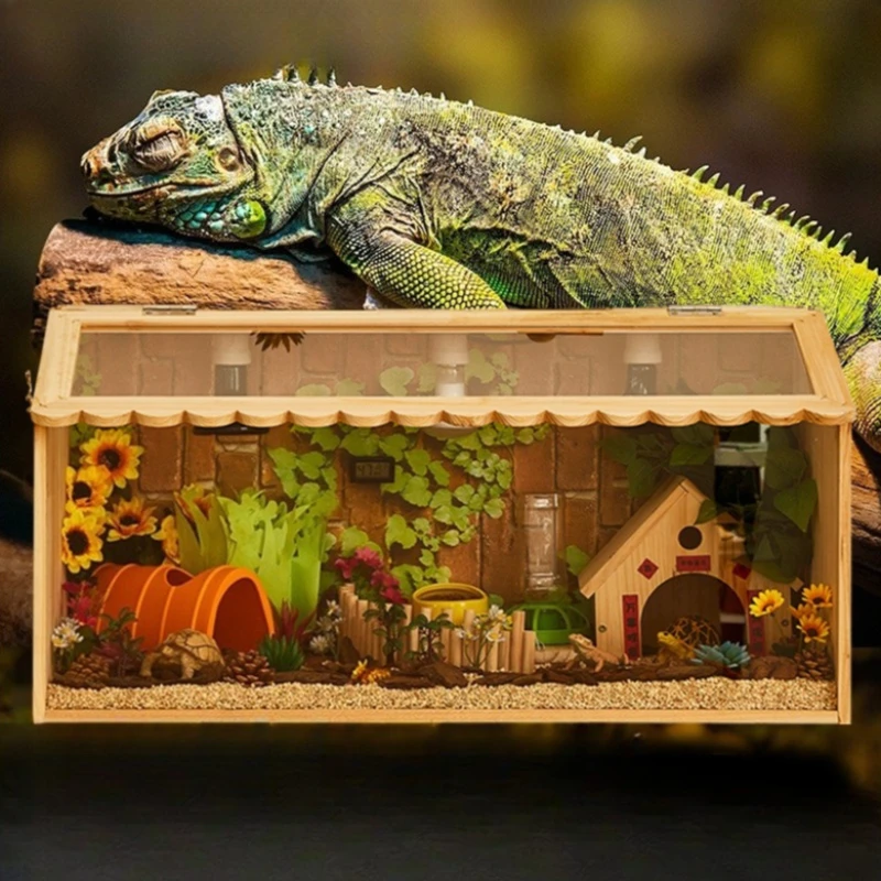 Wooden Acrylic Reptile Breeding Box Ventilate Terrarium For Lizard Snake Chameleon Hedgehog