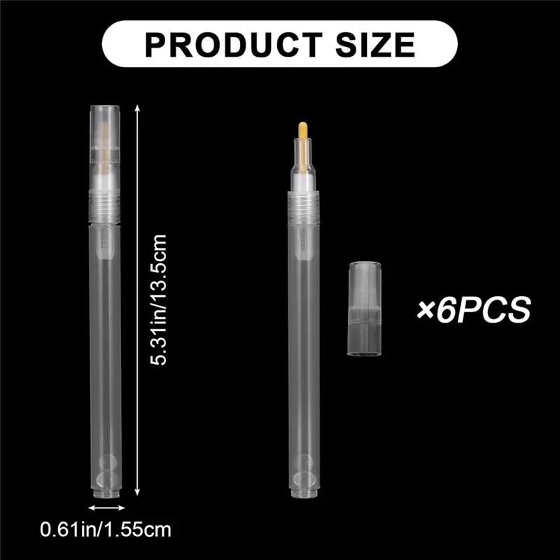 A21I-Round Tilted Flat Head Refillable Paints Marker, Acrylic Paint Markers, 6 Pcs Empty Markers, Fillable Paint Touch Up Pen - view 6