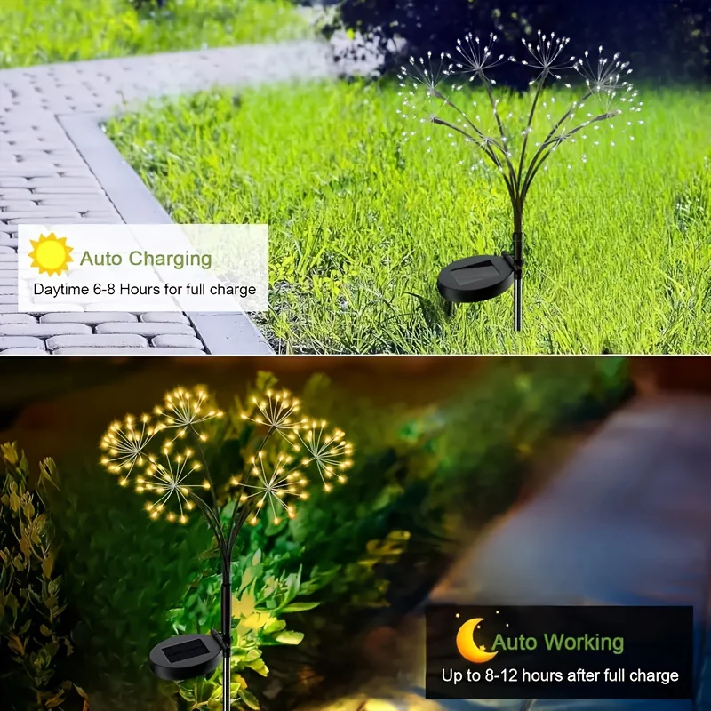 LED Firework Decor Solar Lawn Lights Waterproof Outdoor Garden Decor Flower Stake Lights for Villa Street Driveway Patio