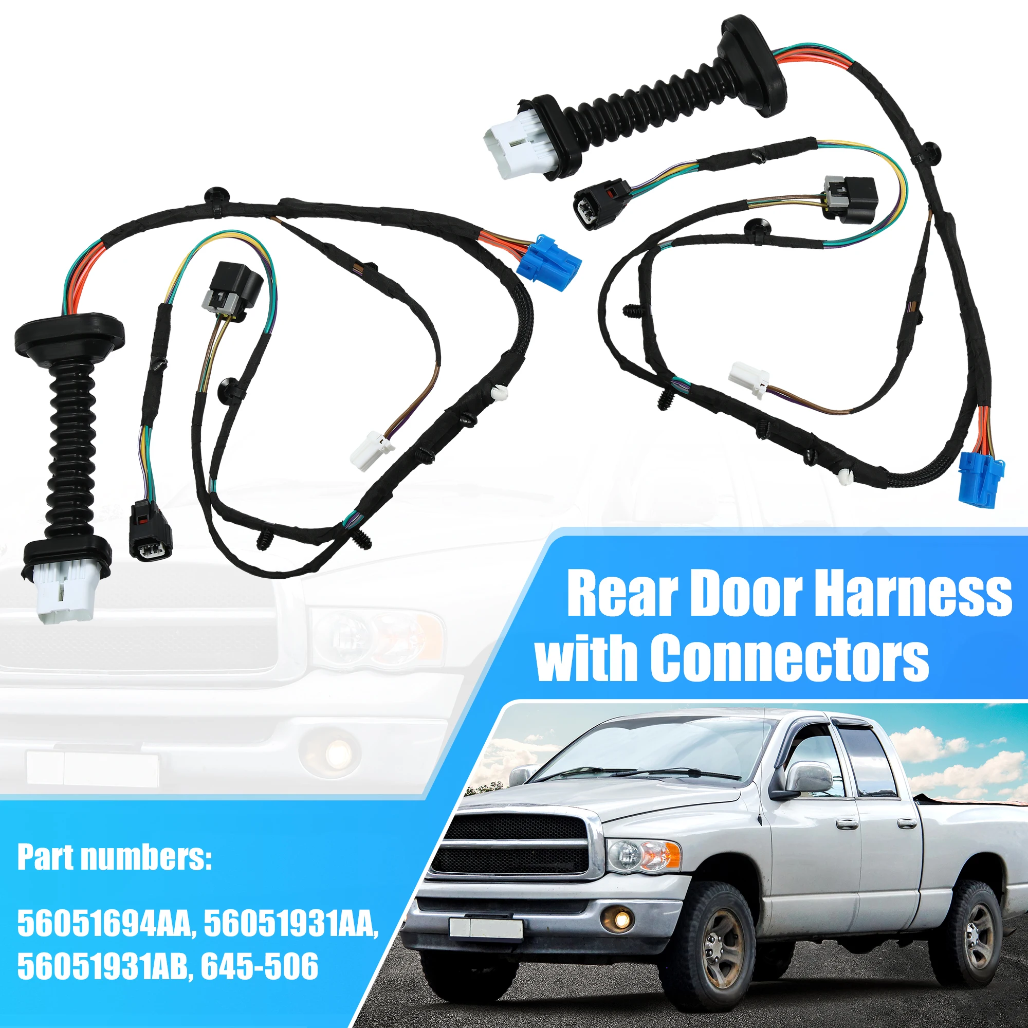 UXCELL Carpopart 2pcs Rear Door Harness with Connectors for Dodge for RAM 1500 645-506