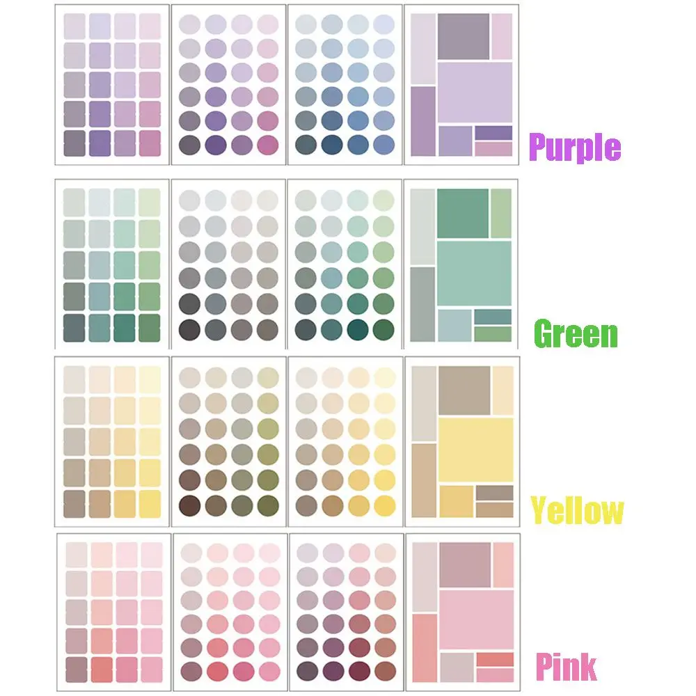 4 Sheets/Set Geometric Solid Color Multifunctional Adhesive Sticker Scrapbooking Basic Label Paper Sticker