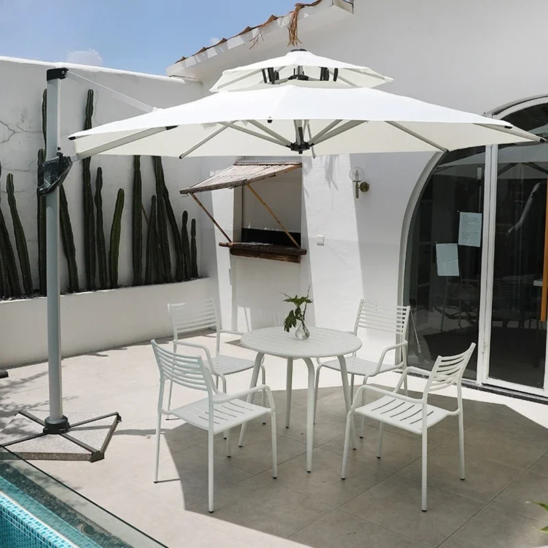 Outdoor tables and chairs with umbrellas exterior balcony Outdoor open-air leisure yard Cafe Milk tea shop Courtyard