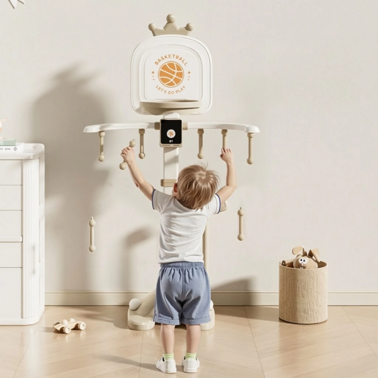 Basketball Hoop with Stand Interactive Indoor Basketball Hoop Game Set Stable Toy Secure for Toddlers, Playroom, Apartment