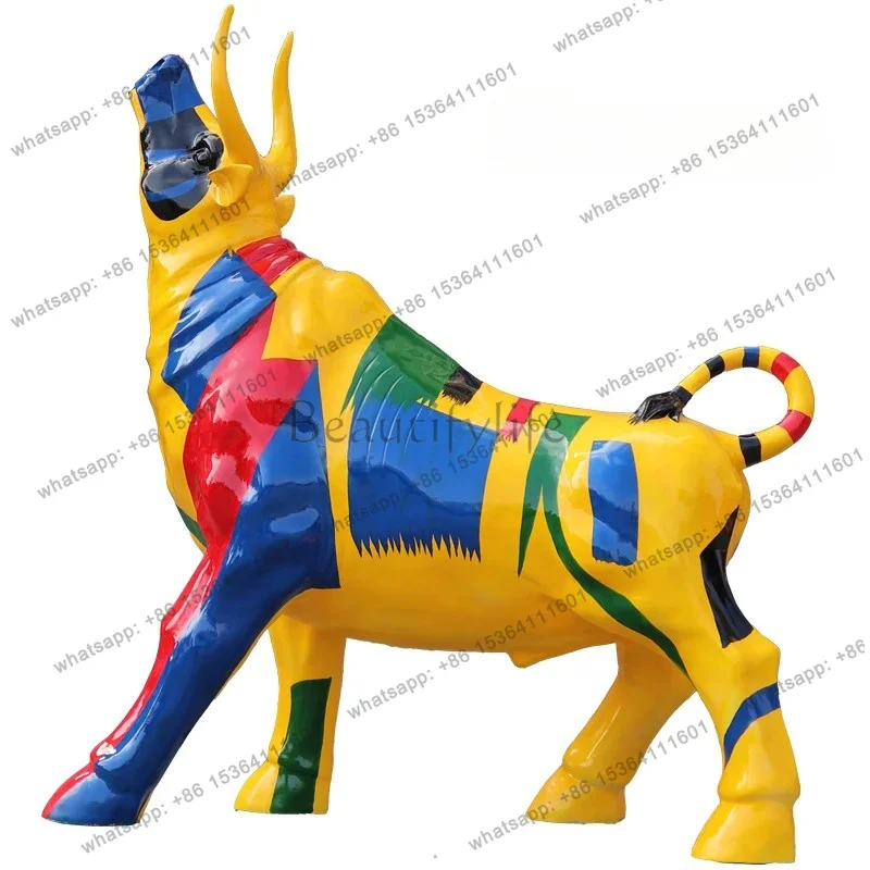 ZJ new outdoor shopping center fiberglass sculpture graffiti abstract cow landscape large decoration