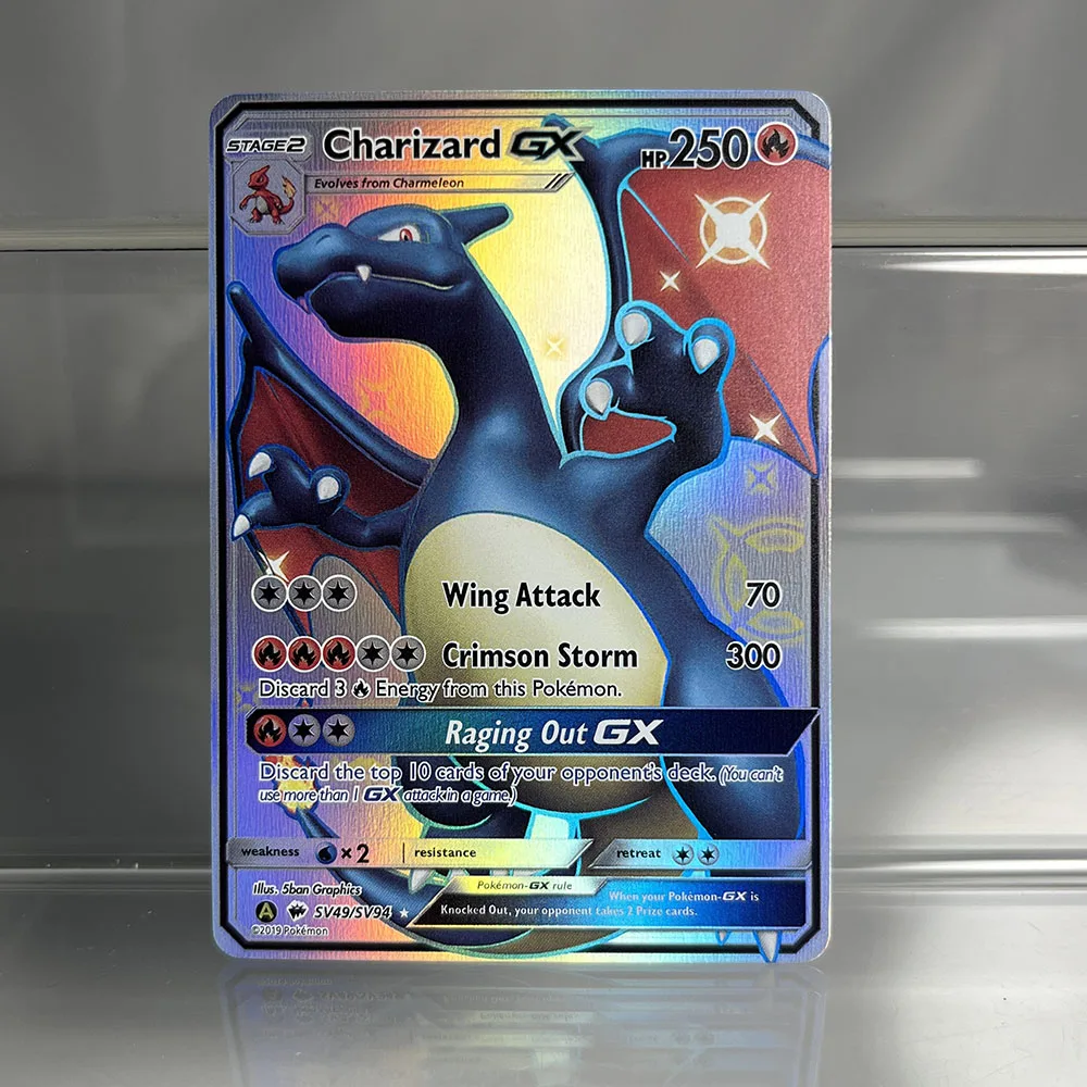 Folie PKM Einzelkarten Pikachu Charizard EX Bubble Mew Game Seltene Sammelkarten PTCG Rainbow Proxy Cards