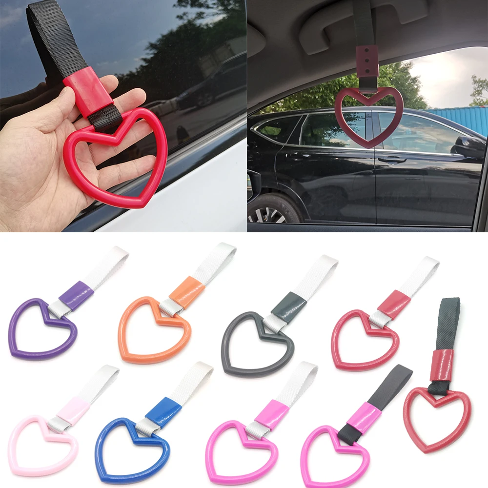 New JDM Tsurikawa Car Handle Hand Strap Drift Charm Auto Accessories Car Heart Straps Front Tow Hook PVC Plastic