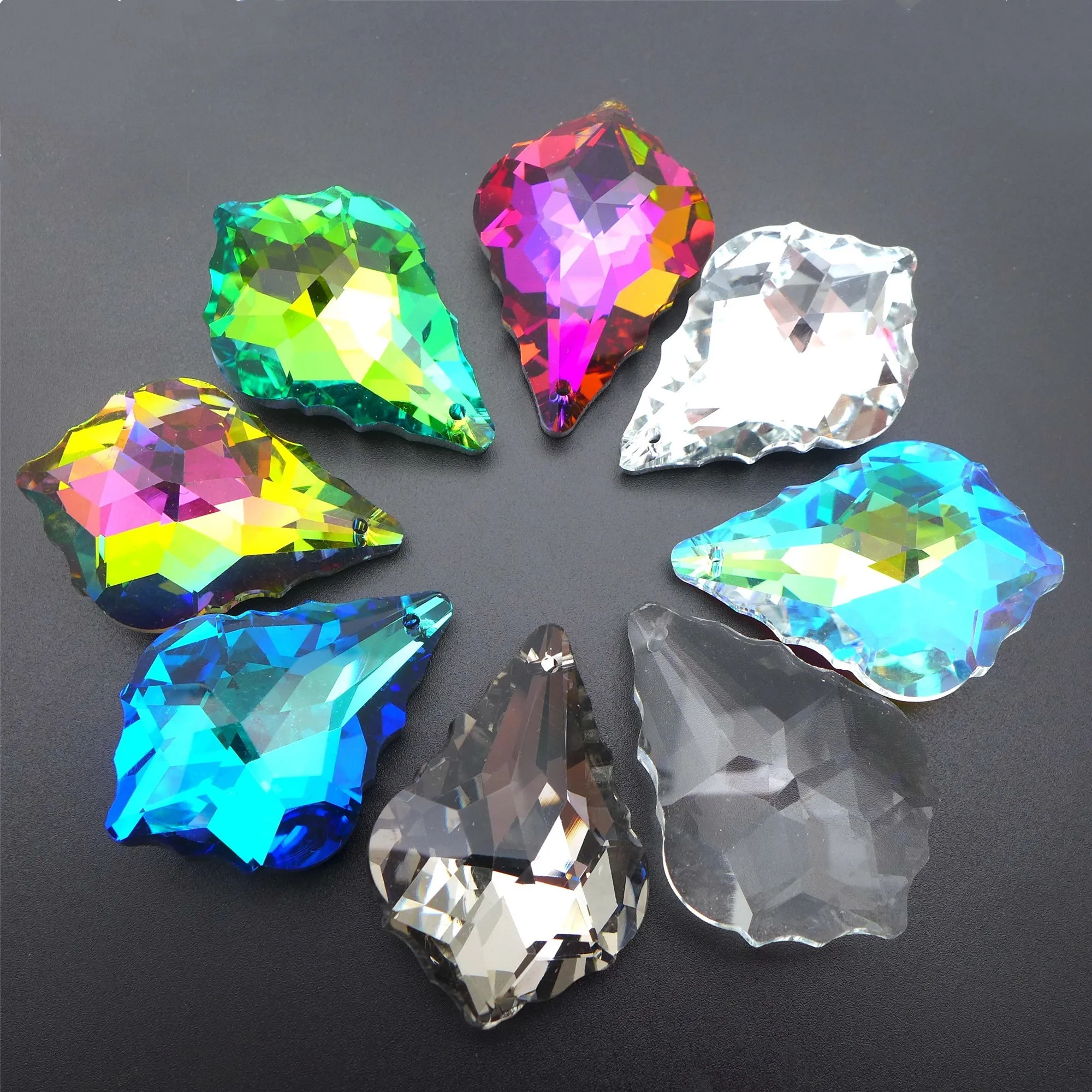 50mm Crystal Maple Leaf Shaped Pendant Glass Chandelier Lamp Curtain Parts DIY Plated Pink Blue Green Color Free Shipping 10pcs