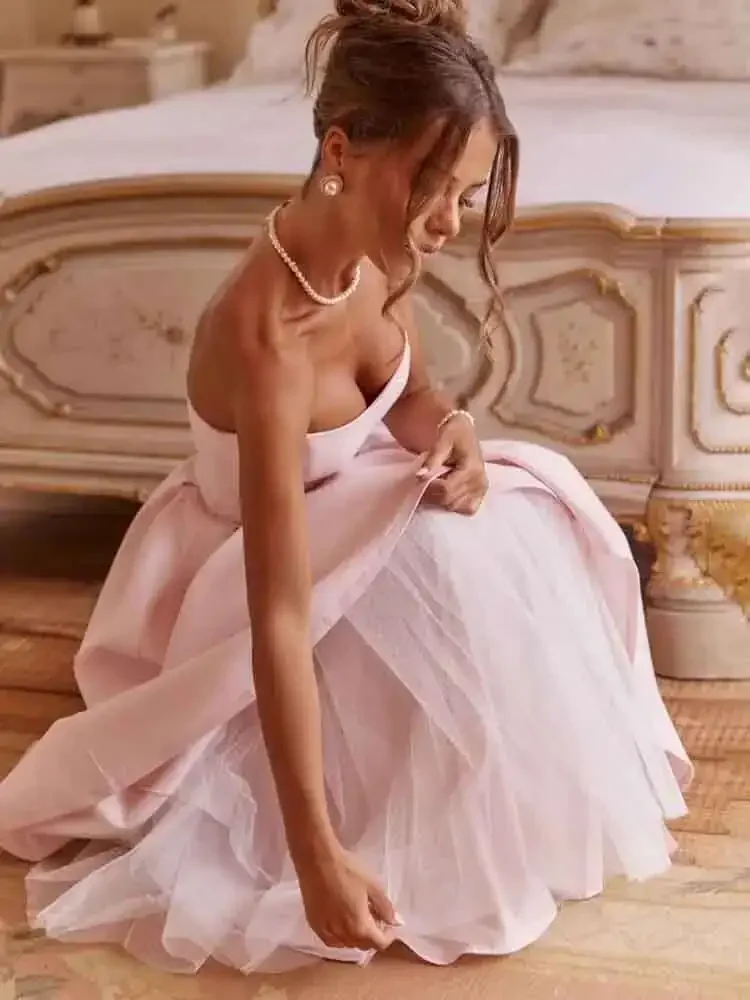 NIDANSSI Strapless Lining Pleated 이브닝 파티 드레스 여성 가운 Backless 우아한 섹시한 드레스 Bodycon Long Summer Dress Vestidos