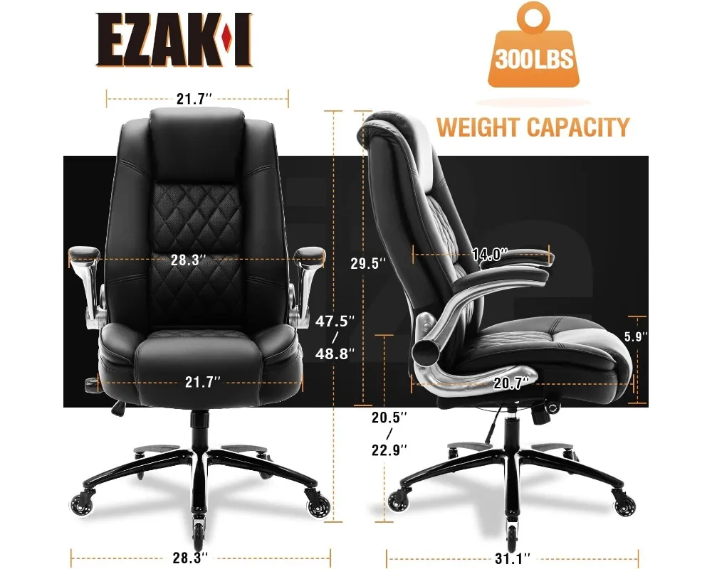 Soporte lumbar incorporado ajustable con brazos abatibles, ruedas silenciosas con base de metal fuerte y acolchada gruesa, sillas de oficina