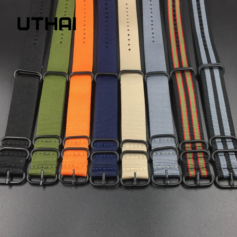 Correa de nailon de 18mm, 20mm, 22m y 24mm, correa de lona de una pieza, correa larga, hebilla de anillo negra, accesorios universales para correa de reloj inteligente