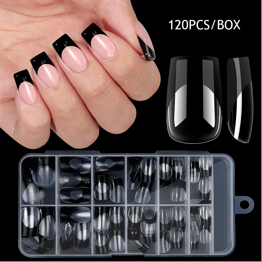 Puntas de uñas postizas cuadradas cortas y Nude, accesorios para extensiones de uñas artísticas, cobertura completa usable, color blanco claro, 120 piezas