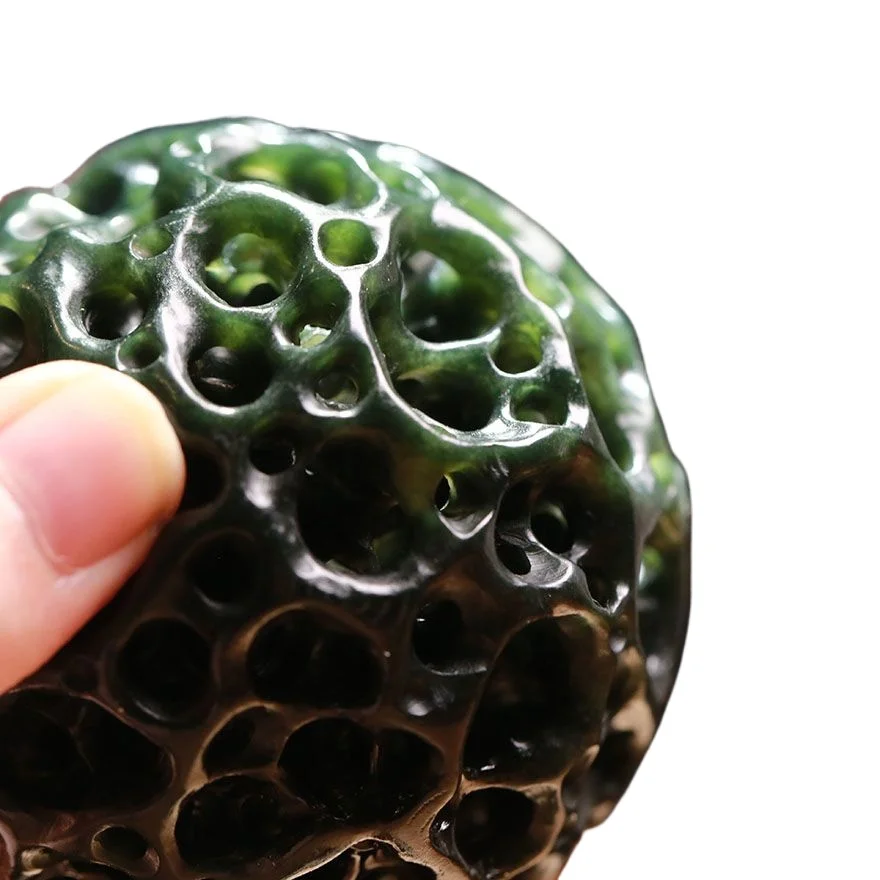 Hetian jade sapphire exquisite ball aromatherapy, natural jade fragrance ornament Hetian jade tea set