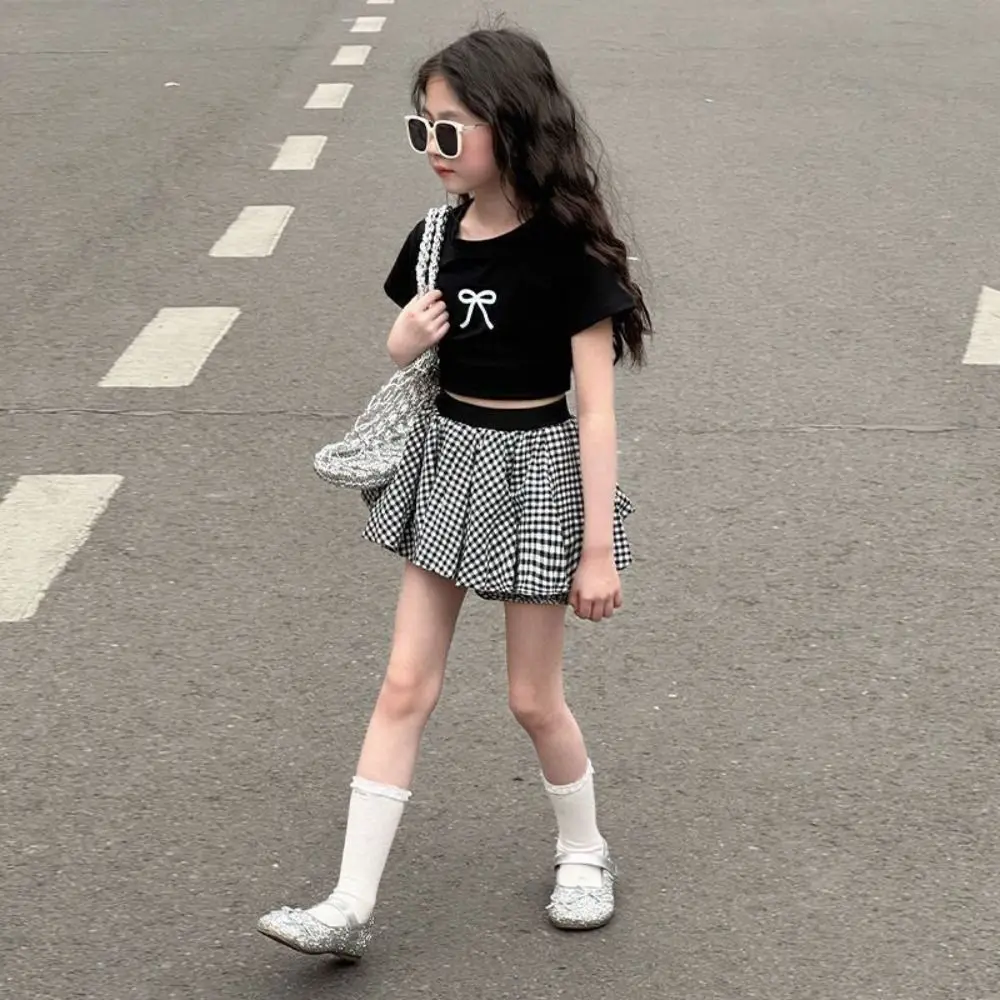 

Простые футболки с бантом на шнуровке для подростков, тонкий укороченный топ с короткими рукавами в корейском стиле, летний милый детский топ для девочек