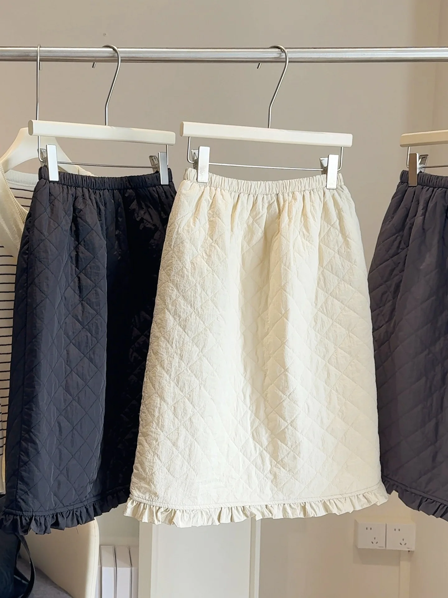 

Lingge cotton half skirt women's autumn and winter Korean elastic high waist versatile A-line mid skirt short skirt mini skirt