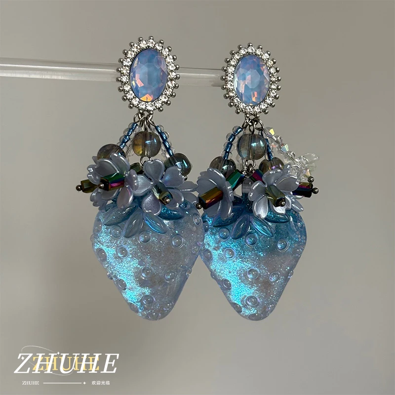 

Exquisite Blue Resin Strawberry Earrings Jewelry & Accessories Copper Women Men Fashion Statement Earring Daily Wear Accessory