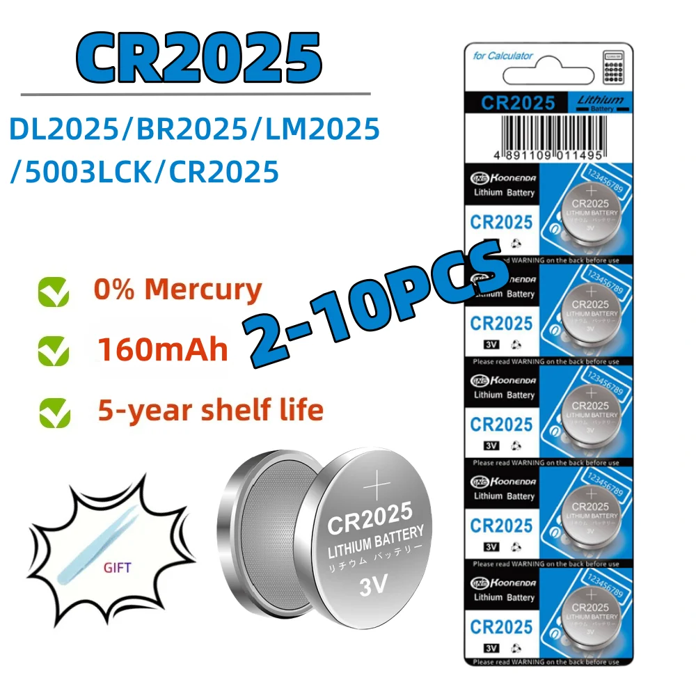 2-10PCS CR2025 Battery CR 2025 3V Lithium Battery DL2025 BR2025 KCR2025 For Car Remote Control Watch Button Coin Cells