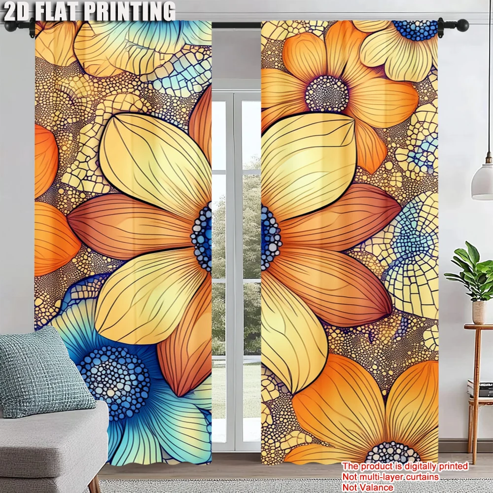 

2Pcs Boho Chic Floral Curtains With Colorful Abstract Design Vintage Or Living Room Bedroom Decor Lightweight Polyester Sun