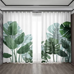 2PC Home Decoration Curtains With Green Leaves And Rod Pockets, Kitchen, Coffee Shop, Living Room, Balcony, Garden