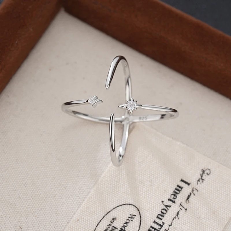 925 Sterling Silver Open Finger Ring Galaxy Cross Star Geometric Elegant Stackable For Women Jewelry Gift Dropship Wholesale