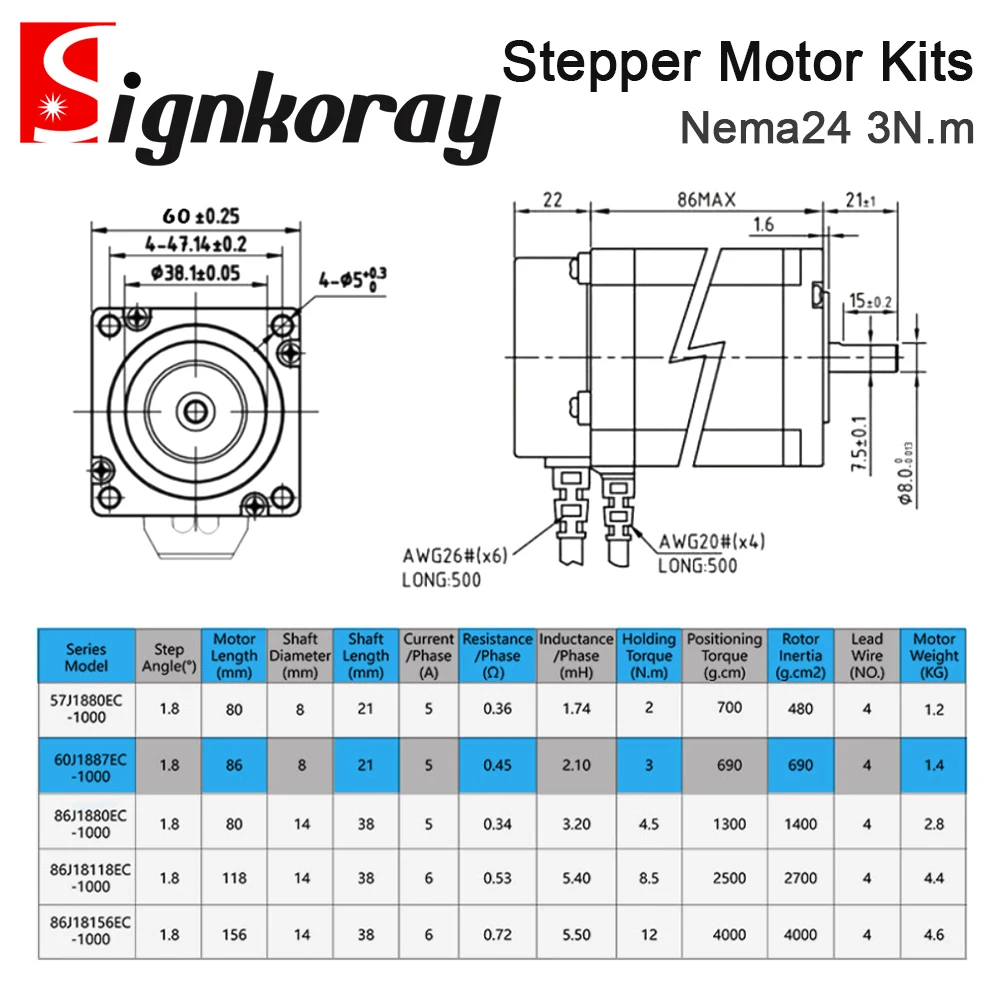 JMC 2Phase Nema24 3N.m Hybrid Closed Loop Stepper Servo Motor Driver Kits 2000rpm 5A Shaft Dia.8mm 2HSS57 + 60J1887EC for CNC