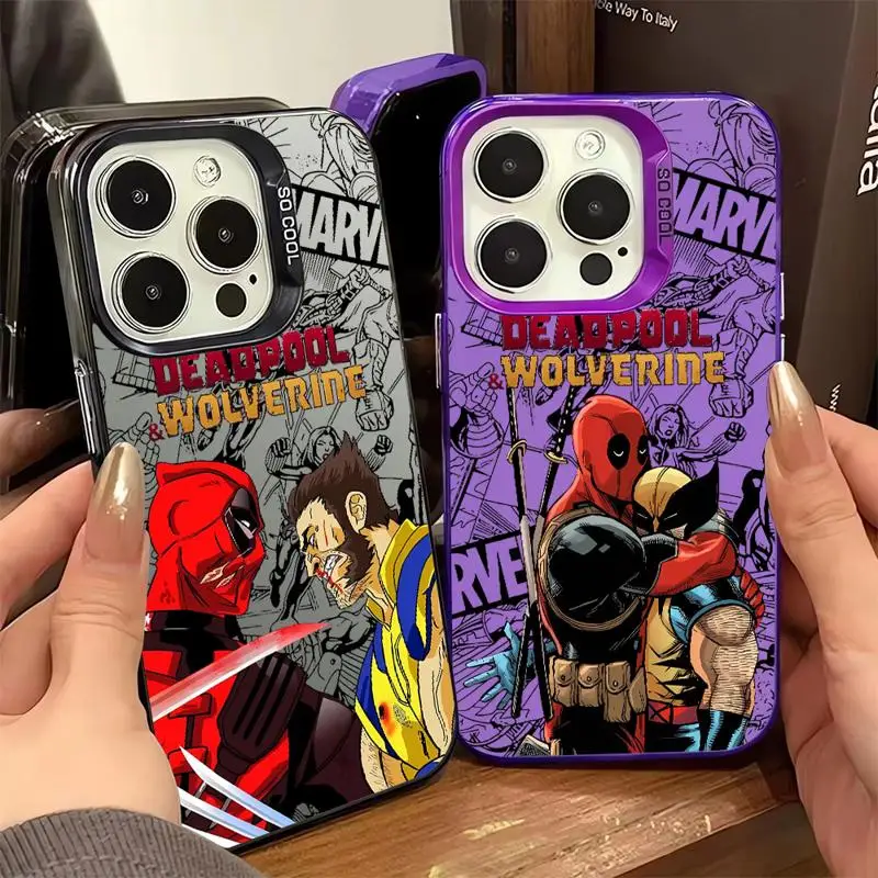 Colored Silver Case for Apple iPhone 11 13 15 Pro Max 12 14  XR X XS Shockproof Phone Cover Anime Marvel Deadpool And Wolverine