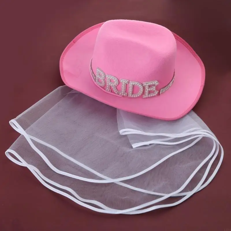 

L5YA Bride Cowboy Hat With Veil Bachelorette Party Hat Bride Hat Bride Cowgirl Hat with Veil Bridal Party Hat Bride To Be hat