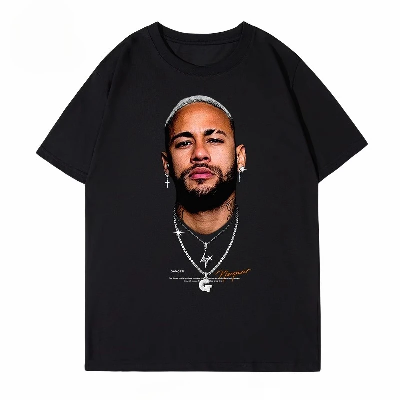 

Портрет Неймар - это рубашка из чистого хлопка, американская ретро футбольная звезда, спортивный отдых, уличная рубашка с короткими рукавами, мужская свободная модная марка