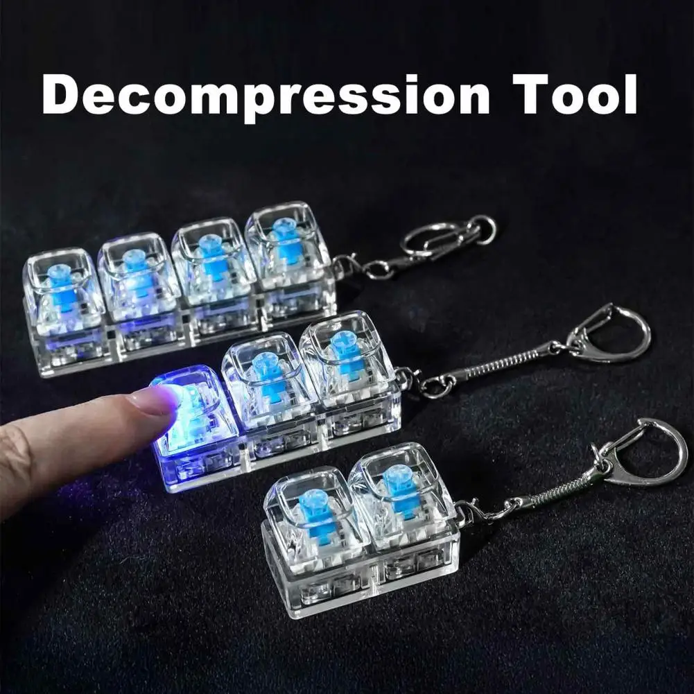 2/3/4 Keys LED Keyboard Fidget Toy, Stress Relief Push Button Finger Clicker Pocket Size Keychain