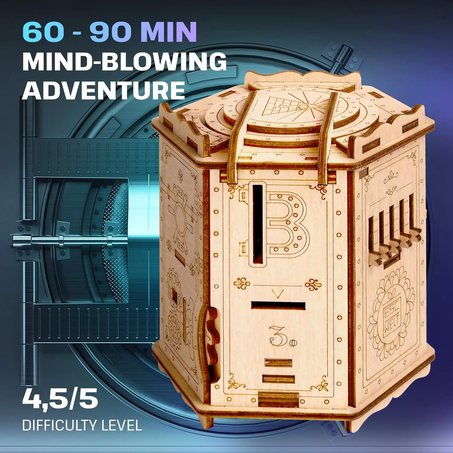 Fort Knox Box PRO 3D Puzzle Game - 3 in 1 Puzzle Box Model Building Escape Room Game - Wooden Puzzle & Wooden Puzzles - Gift Box