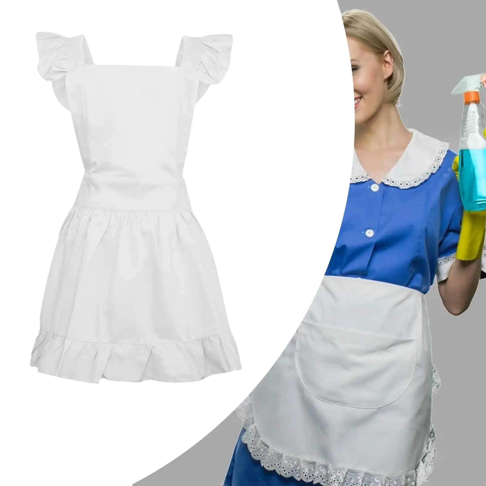 

Cute Maid Ruffle Kitchen Apron Cotton Adjustable Retro Baking Cooking Cleaning Apron for Women Mother Gift