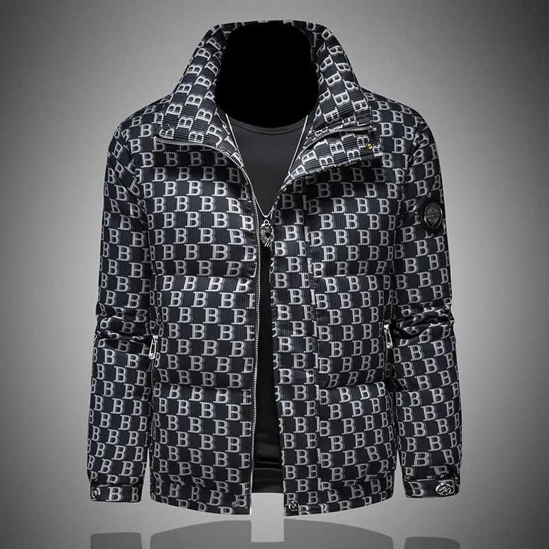 

Winter 2024 Men's Thiened 90 White Du down Jaet ort Faion Warm Coat Letter Print Busin Sle Zipper Closure Oute...