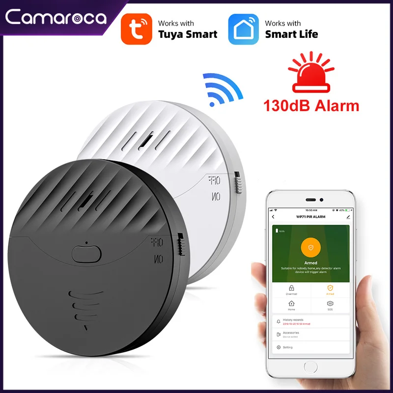 Camaroca Tuya Wifi  Window Door Vibration Sensor 130dB Burglar Safety Alarm Smart Life Remote Smart Home Security-protection