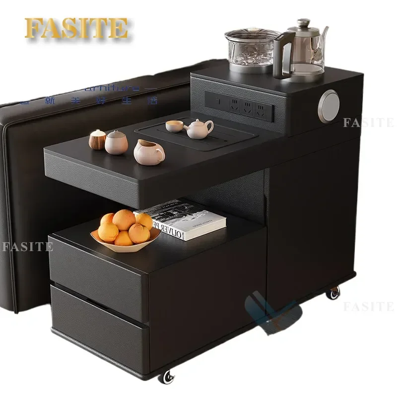 For New Solid Wood Movable Coffee Table Automatic Water Kettle Integrated Tea Table Side Cabinet Sofa End Table Storage