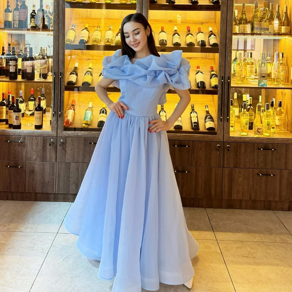 

Customized Matching Organza Ruched A-line High Collar Midi Dresses Prom Dresses Classic Exquisite Modern Style Pastrol Unisex Fo