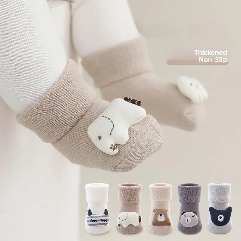 

Newborn Baby Socks Anti-slip Cartoon Character Walking Socks Winter Collection Seamless Durable Home Comfort Stockings