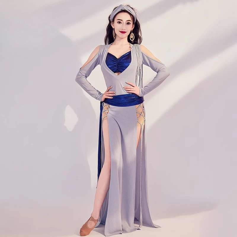 أزياء الرقص الشرقي الجديدة المخصصة، رداء طويل لامع، ملابس ممارسة الرقص الشعبي، فستان أداء بلدي #5