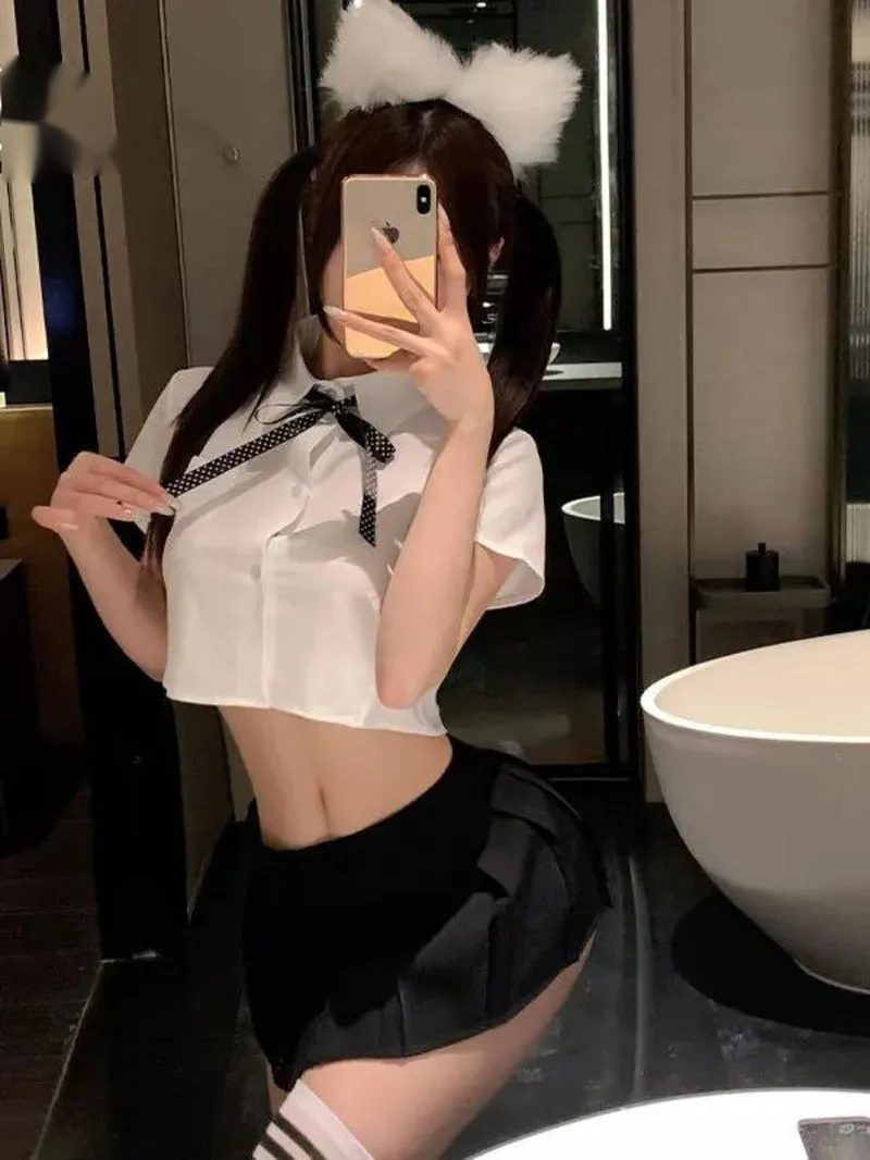 

Women's Pleated Erotic Costume Mini Skirt Outfit School Girl Cosplay Sexy Lingerie Student JK Charming Sweet For Dress Sets IDSX