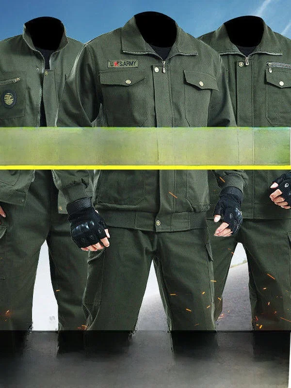 

Утолщенный рабочий костюм из чистого хлопка для мужчин, защитная одежда для весны и осени, для сварки, с защитой от жары, для строительных площадок