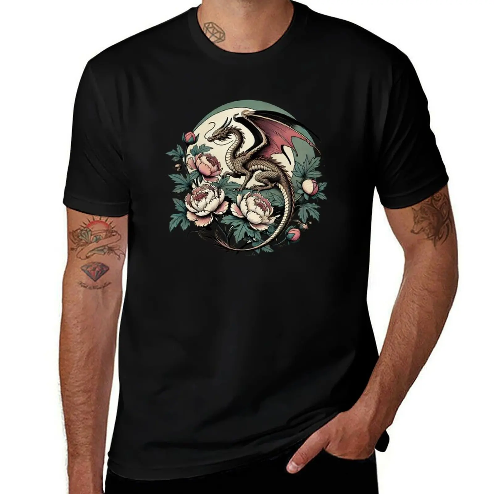 

Peony Dragon T-Shirt heavyweights oversized t shirt man clothes blue archive big and tall t shirts for men
