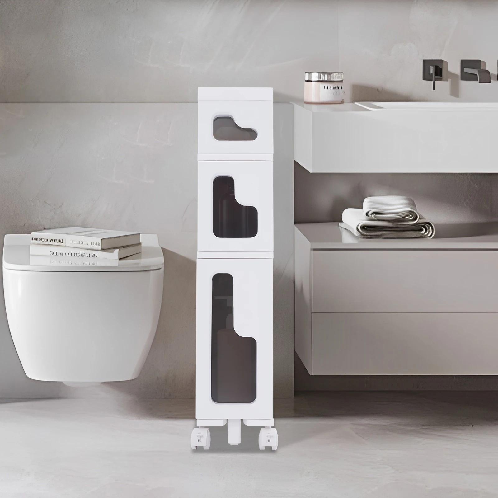 

3 Layers Storage Cabinet, Slim Bathroom Storage Cabinet with Slot, Bathroom Storage Floor Cabinet for Bathroom, Kitchen