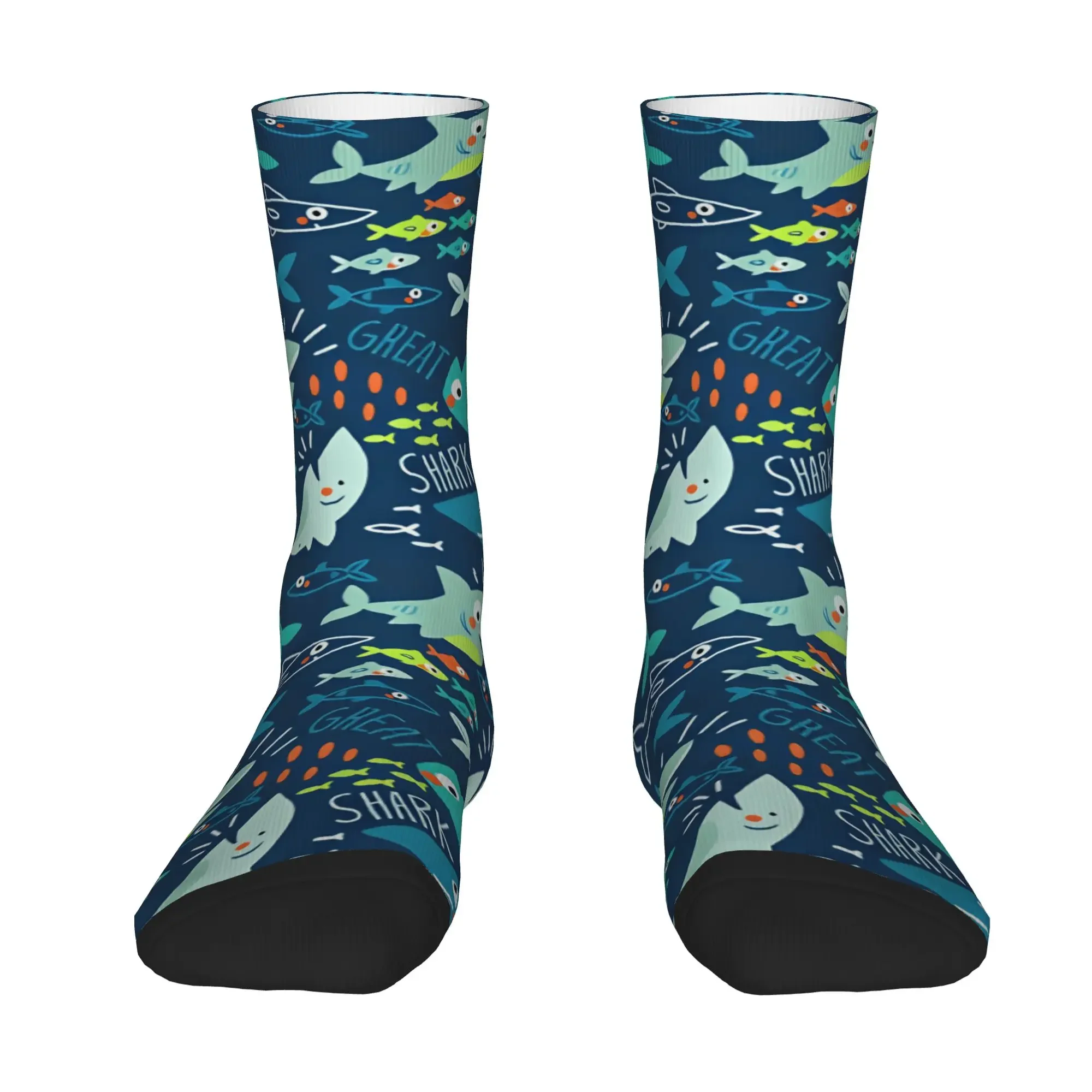 Great Shark Seamless Pattern Colorful Cartoon Socks Anti-Slip Stockings Men's Warm Soft Running Socks Autumn Funny Graphic Socks