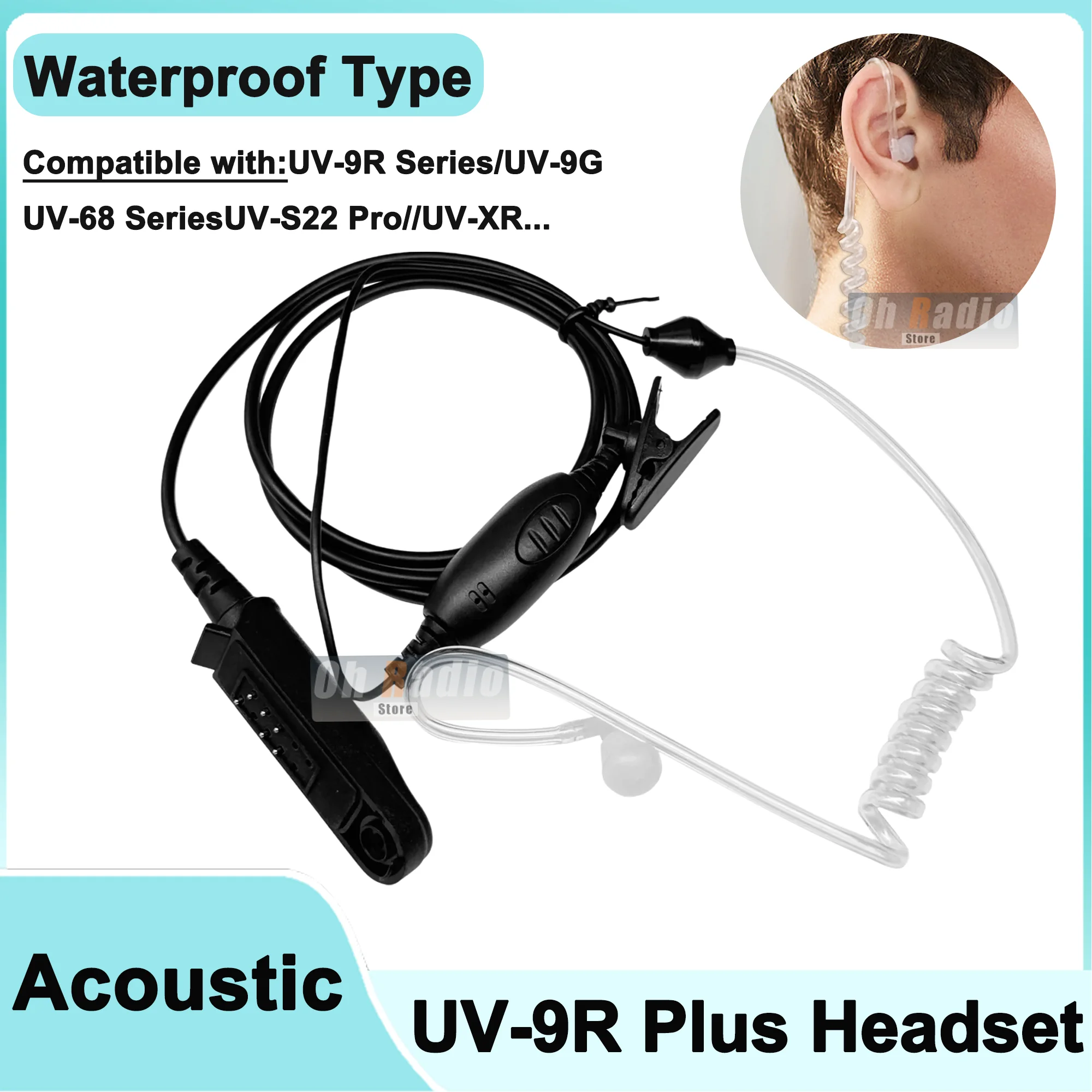 BAOFENG UV-9R Plus Walkie Talkie Acoustic Headset Air Tube Earphone Waterproof Type Big PTT Key Noise reduction UV-98 Headphone